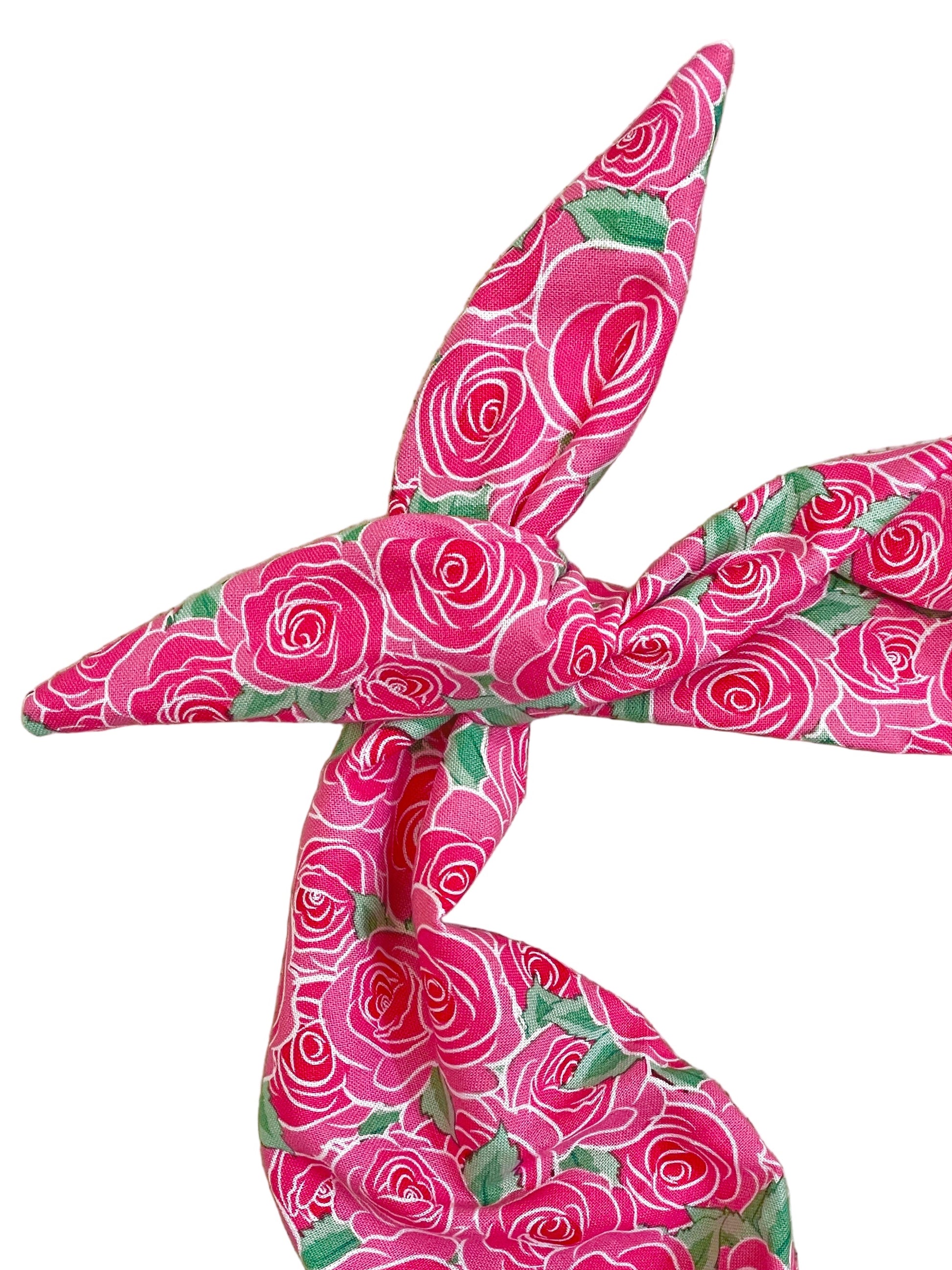 Pink Floral Rose Clusters Headband for women Amanda Bright Designs The Original Tie Headband