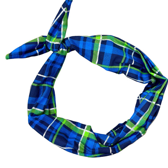 Amanda Bright Designs blue green silver plaid headband