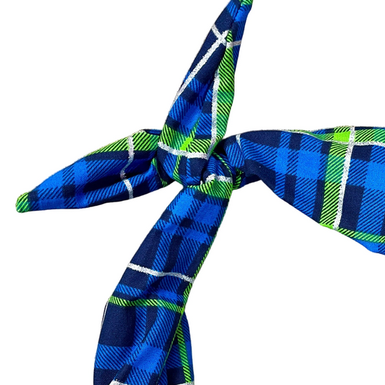 A blue and green plaid headband holiday