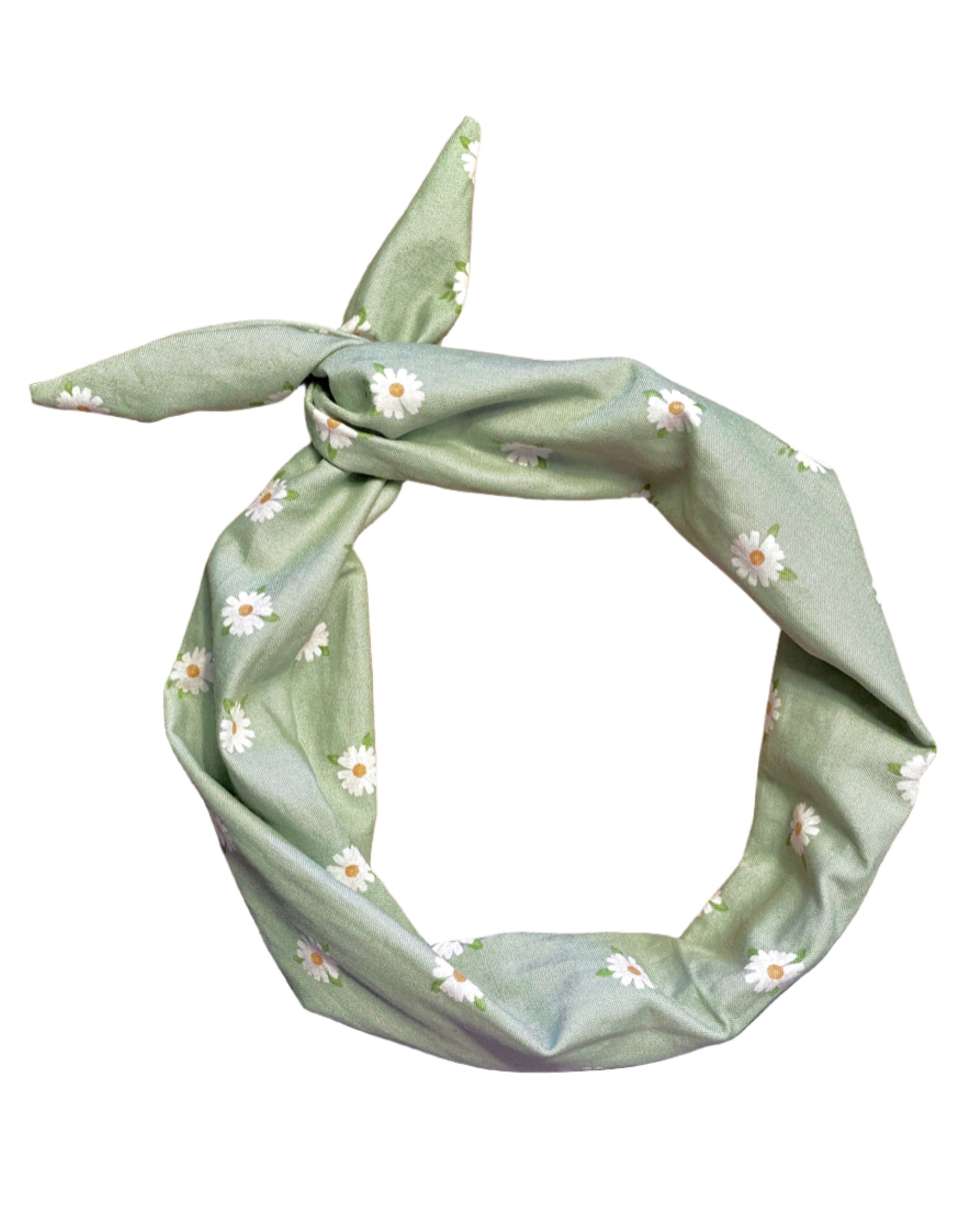 Amanda Bright Designs Original Tie Headband Soft Green Daisies