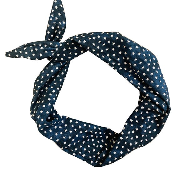 Amanda Bright Designs starry night navy blue headband with white stars