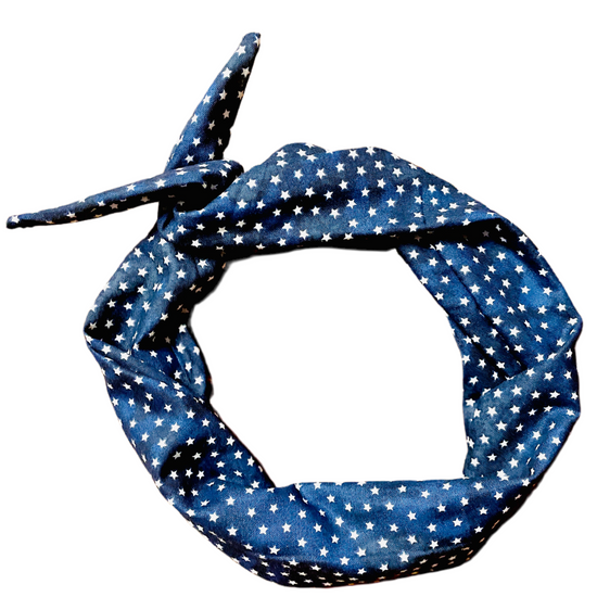 Amanda Bright Designs The Original Tie Headband Starry Night Navy Blue with white stars