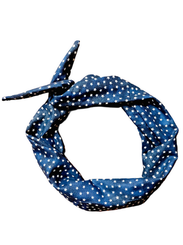 Amanda Bright Designs The Original Tie Headband Starry Night Navy Blue with white stars