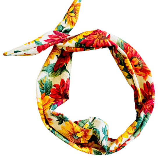 Amanda Bright Designs The Original Tie Headband Sunflower in Red, Yellow and Orange