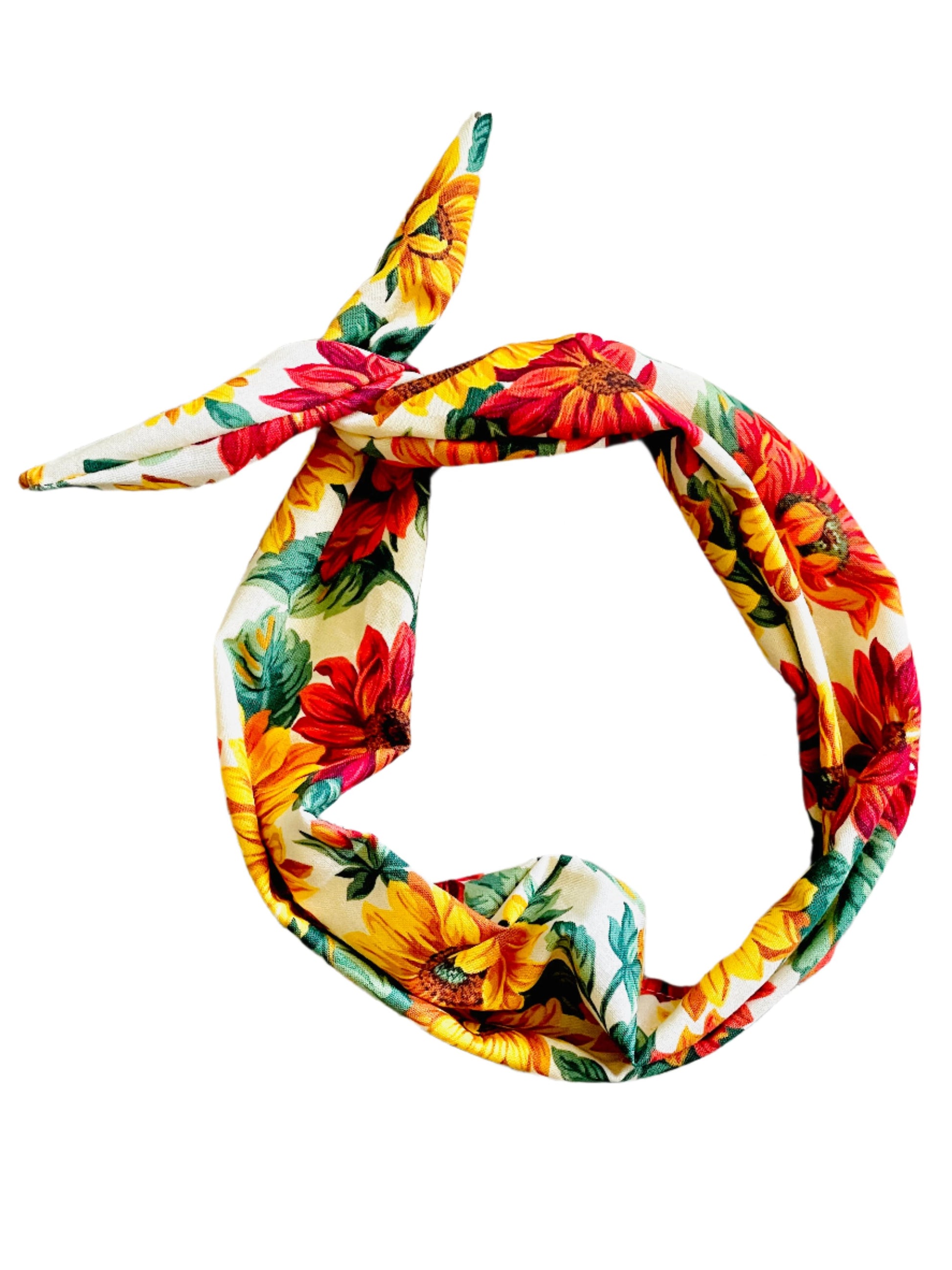 Amanda Bright Designs The Original Tie Headband Sunflower in Red, Yellow and Orange