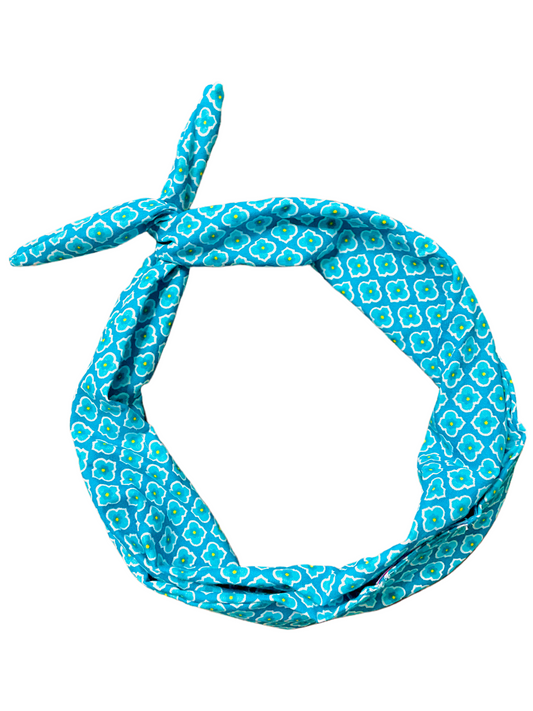 Amanda Bright Designs The Original Tie Headband Teal Geometric Pattern