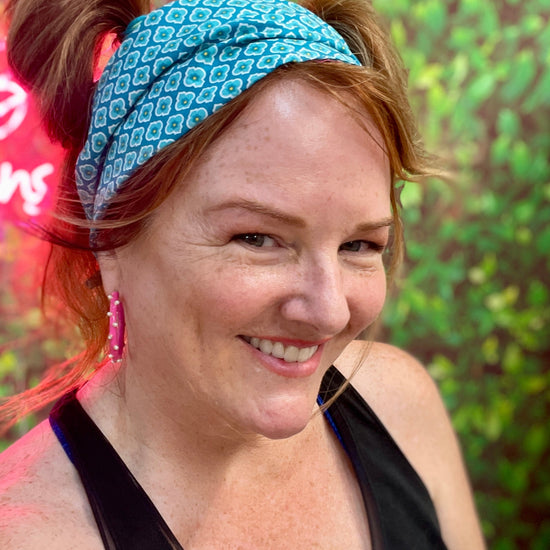 Amanda Bright Designs The Original Tie Headband Teal Geo