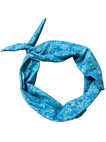 Amanda Bright Designs The Original Tie Headband Teal with Gold Foil Leaves