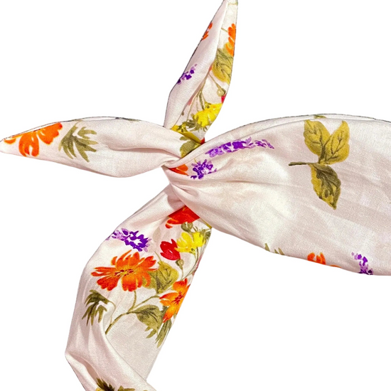 Amanda Bright Designs Texas wildflowers summer floral headband olive green leaves stems with bunches of wildflowers 