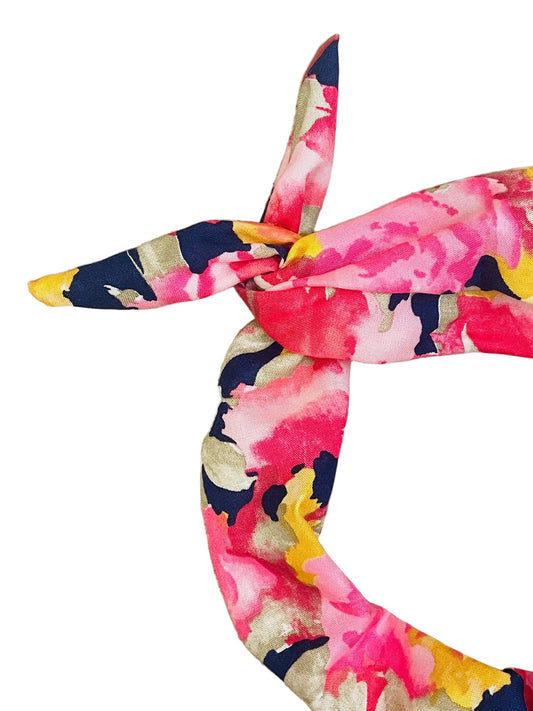 Amanda Bright Designs vintage fabric, headband, pink, yellow, navy blue floral