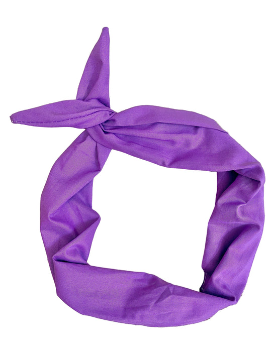 Amanda Bright Designs purple cotton headband or bandana tied in a knot