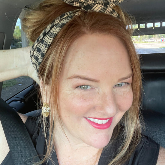 Amanda Bright Designs tie headband Black and Tan homespun plaid