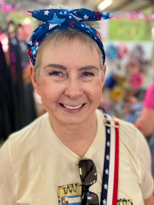 Amanda Bright Designs The Original Tie Headband Fireworks Red White and Blue Stars 