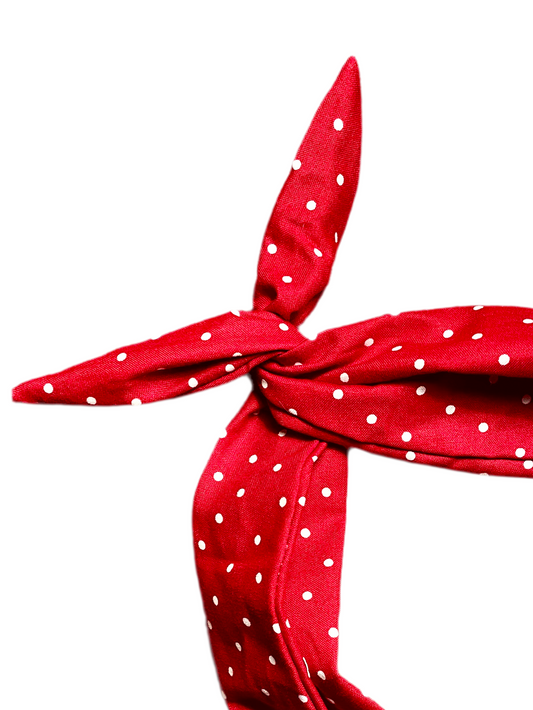 Amanda Bright Designs lipstick red polkadot headband rosie the riveter style pinup headwrap
