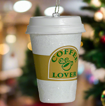 Travel Coffee Cup Glass Ornament
