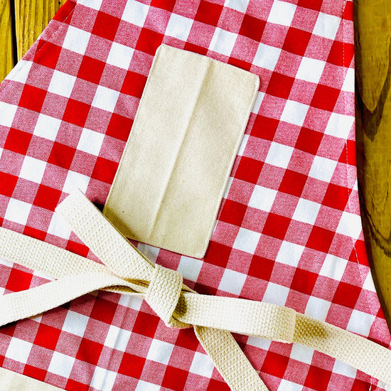 Amanda Bright Designs picnic pattern red and white checkered apron