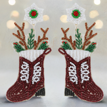 Western Cowboy Christmas Boot Dangle Earrings