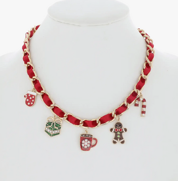 Woven Chain Link Christmas Charm Necklace