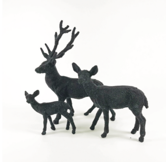 Black Velvet Glitter Deer Set of 3