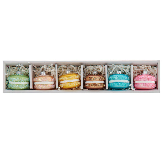 Pastel Macarons Glass Ornaments 6 PC Boxed Set