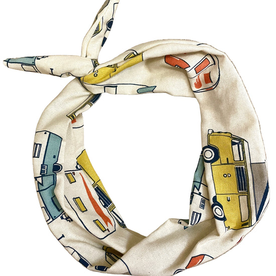 camper and rv theme headband for women with retro campers in midcentury colors