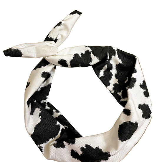 Amanda Bright Designs The original tie headband cowhide pattern black and white holstein