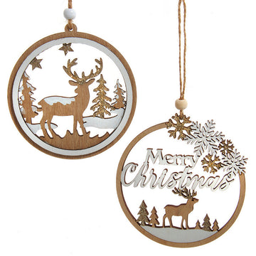 Glittered Deer Winter Scene Wood Ornaments, Assorted