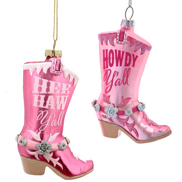 Glass Pink Cowboy Boots Ornaments, Asstd.