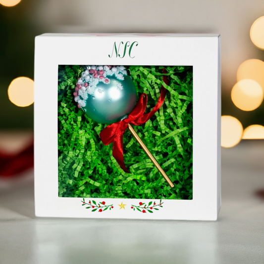 Blue Glittery Cake Pop Glass Ornament