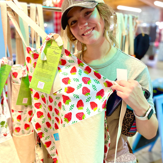 Maggie strawberries apron at first monday trade days