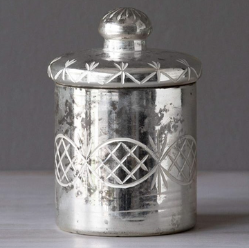 Mercury Glass Etched Cylinder with Lid
