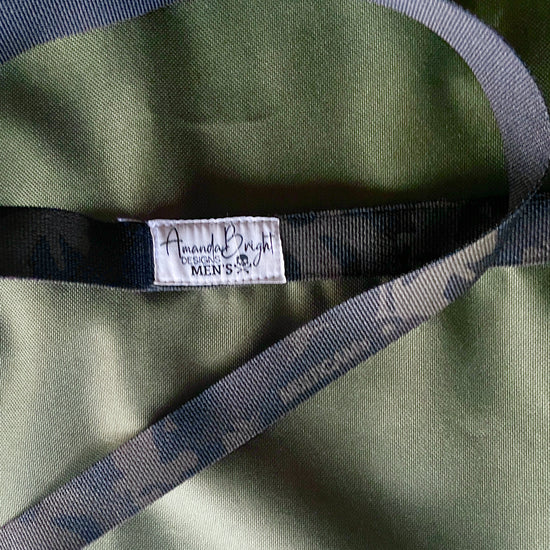 Amanda Bright Designs Eckert Apron olive green waterproof canvas Multicam black trim and strings
