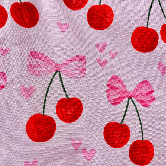 Amanda Bright Designs Pink Bows and Cherries Apron with pink hearts