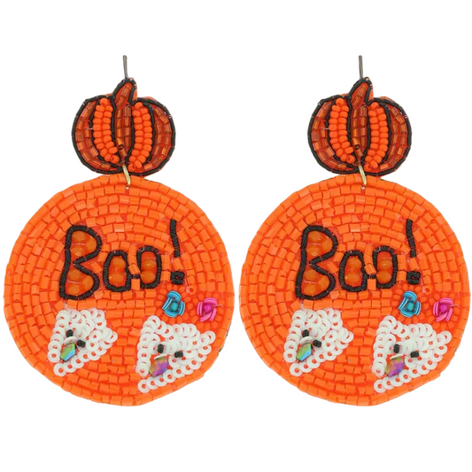 Boo Halloween Ghost Disc Beaded Earrings