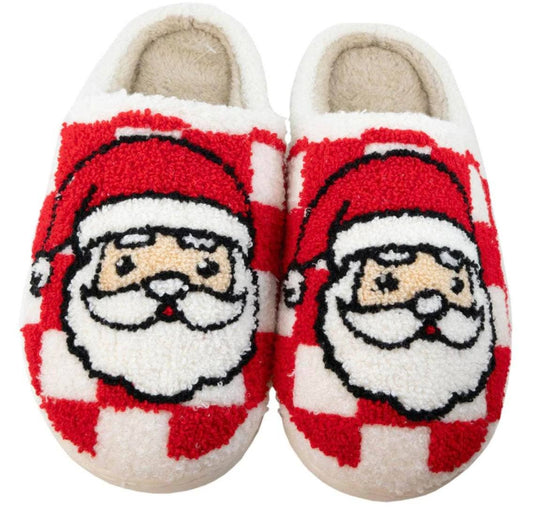 Red Checkered Santa Sherpa Slippers