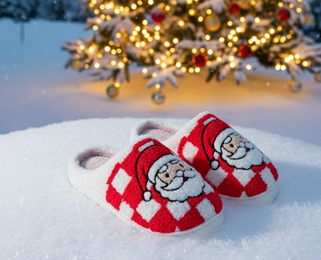 Red Checkered Santa Sherpa Slippers