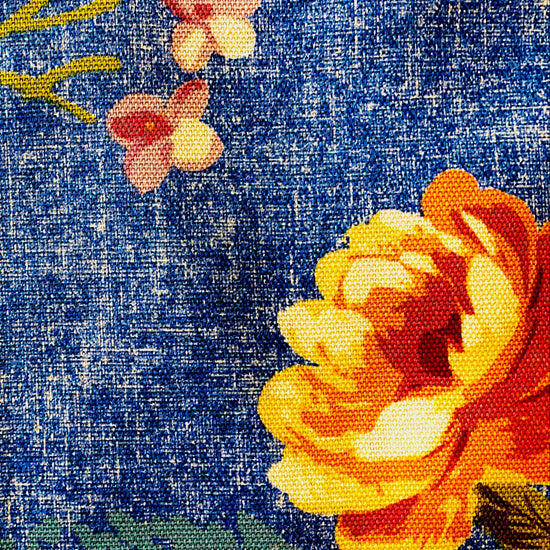 Amanda Bright Designs Betty Apron blue floral spring flowers mauve peach oversized blooms cotton fabric pattern