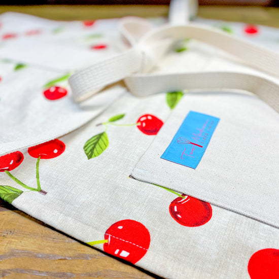 Two Medium Sized Ladies retro 1950s design cherries apron Cherie