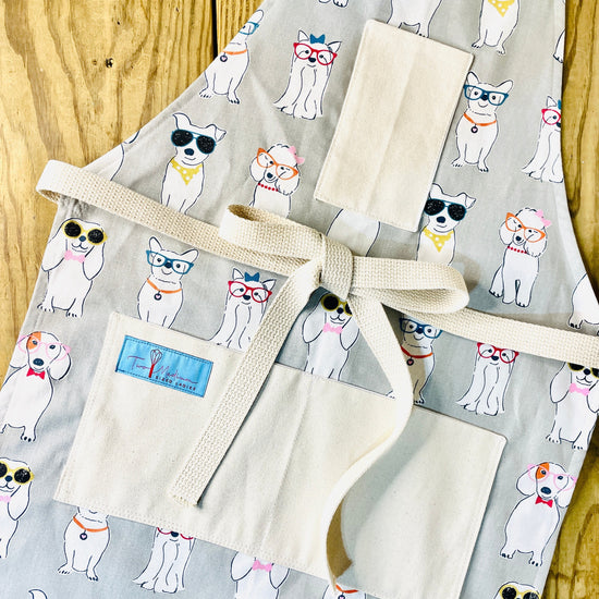 Amanda Bright Designs Coco Apron Little white dog fanatic lover groomer dress up sunglasses hair bow neckties apron