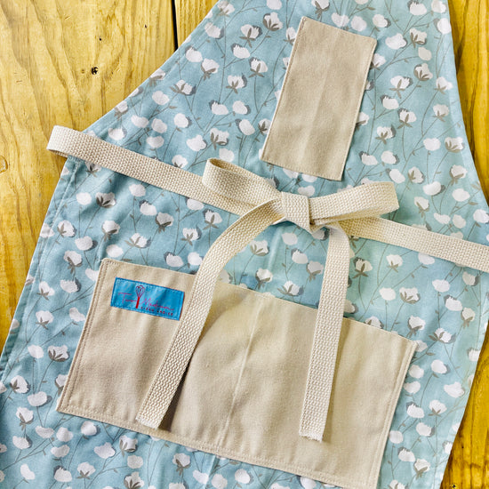 Two Medium Sized Ladies Texas cotton bowls sky blue women's apron pattern Ginny Cotton Gin