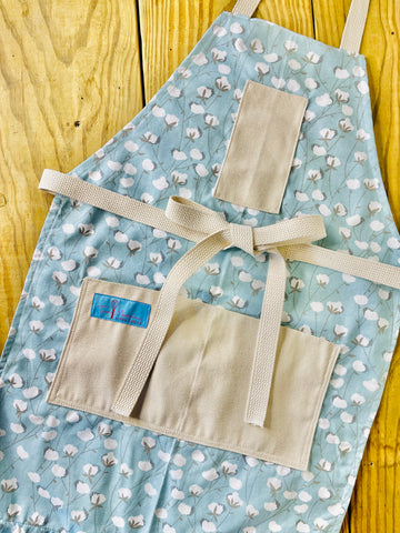 Two Medium Sized Ladies Texas cotton bowls sky blue women's apron pattern Ginny Cotton Gin