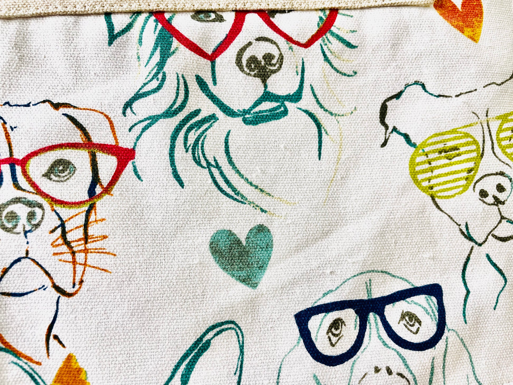 Two Medium Sized Ladies Iris Apron Dogs wearing glasses fashion fun colorful apron fabric pattern hound dog boxer golden retriever