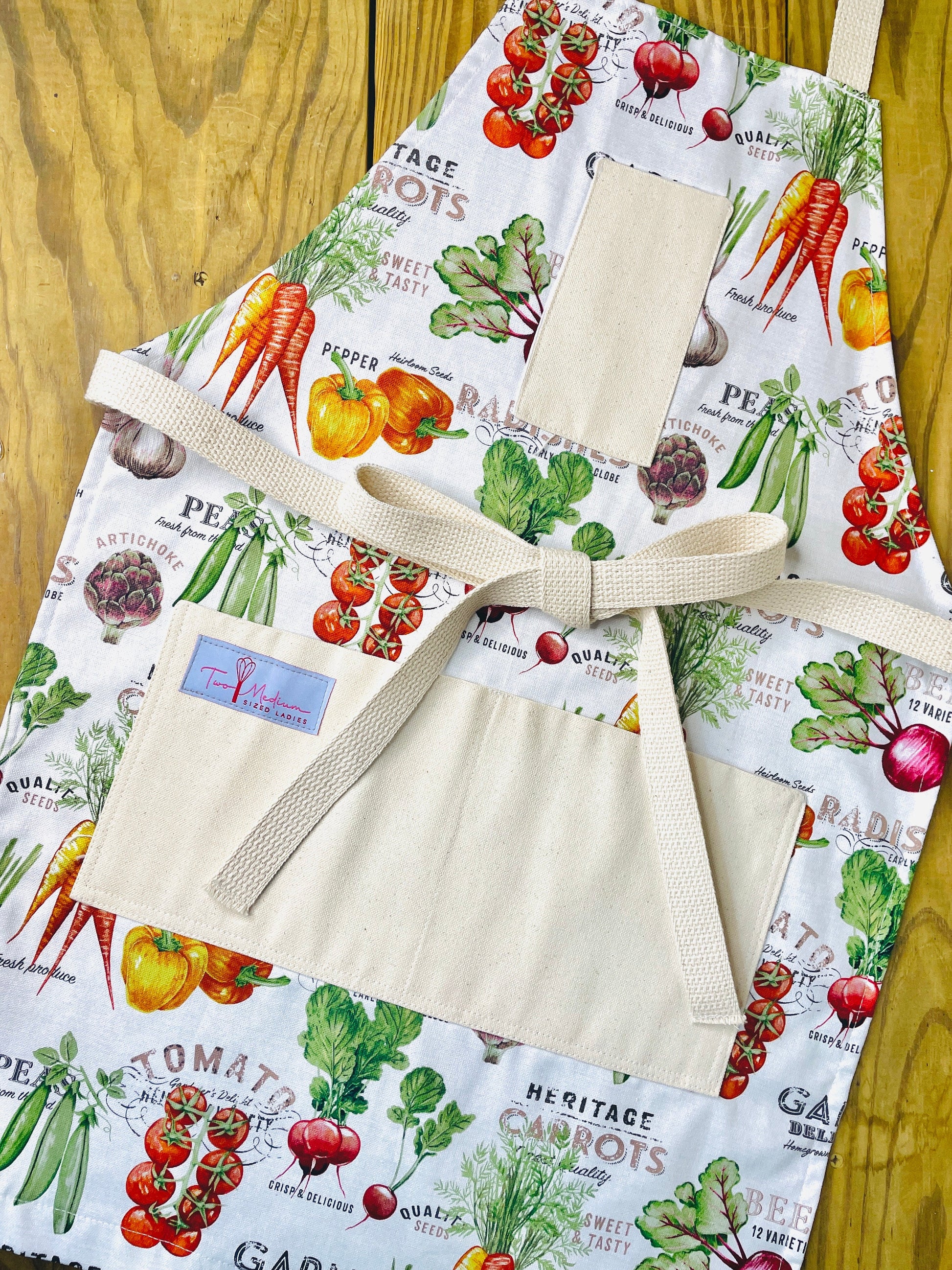 Two Medium Sized Ladies fresh vegetables farm stand kitchen apron Lanie