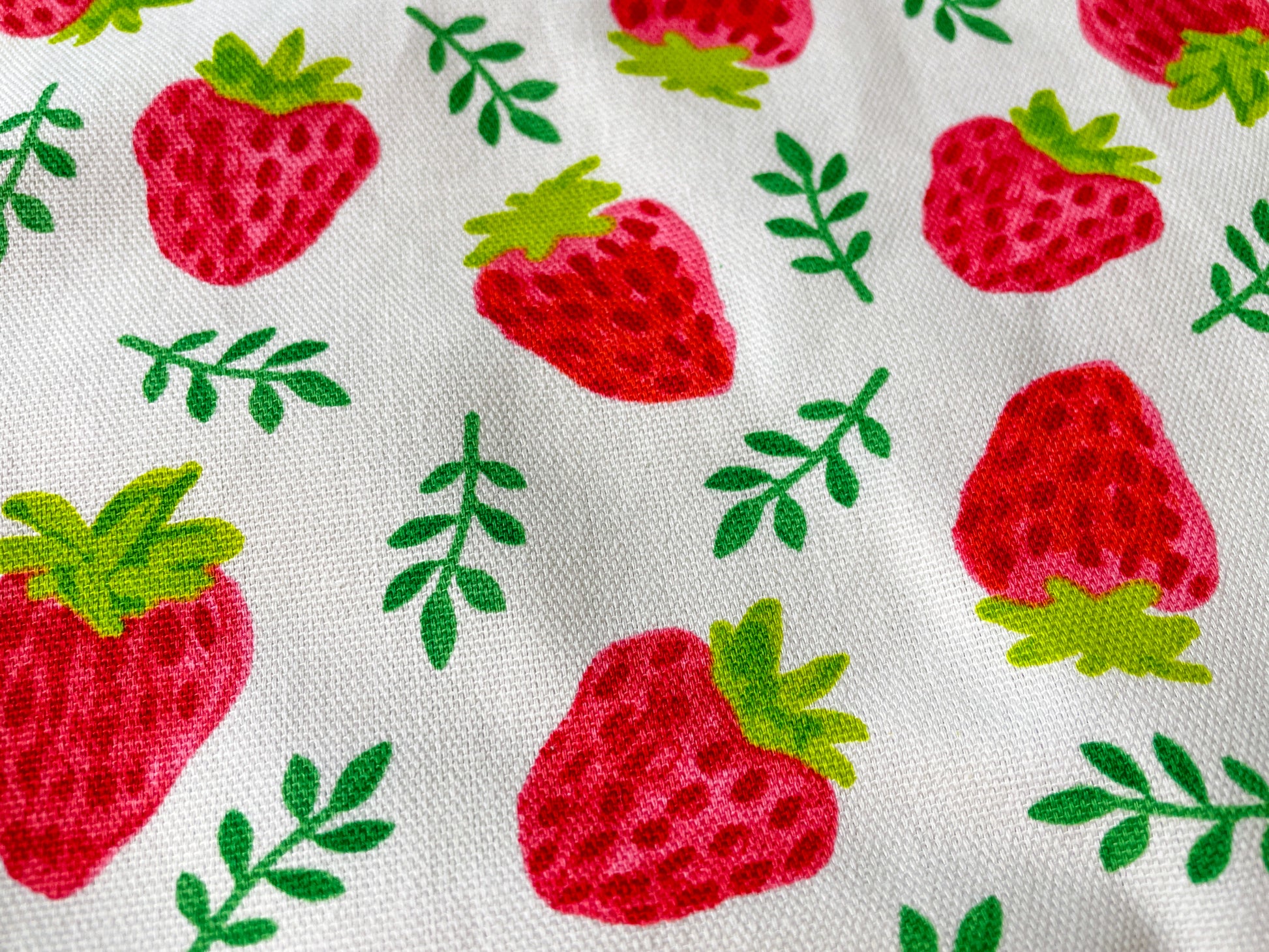 Two Medium Sized Ladies Maggie Apron ripe red strawberries vintage 1950s retro fruit kitchen cooking baking gardening apron cotton canvas pattern