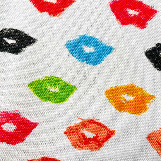 Two Medium Sized Ladies Marilyn Lipstick Apron Hollywood Glamour Icon red pink orange green blue black pouty lips fabric pattern