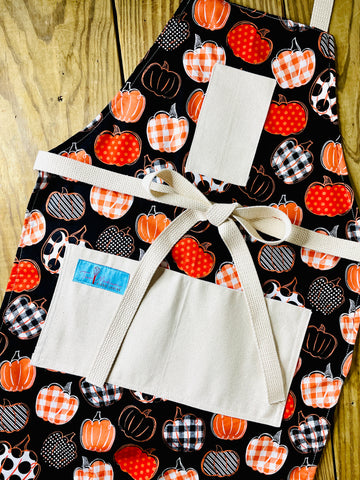 Two Medium Sized Ladies pumpkin spice everything black and orange halloween farmhouse style apron