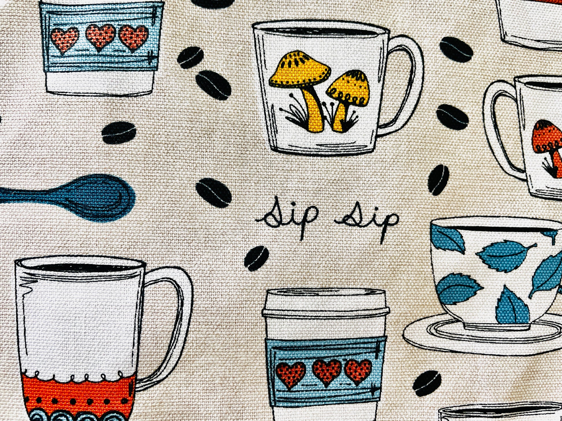 Two Medium Sized Ladies Stella Apron Sip Sip Coffee Cups Mugs Espresso Coffee Beans To Go Cups Drip Coffee fabric pattern