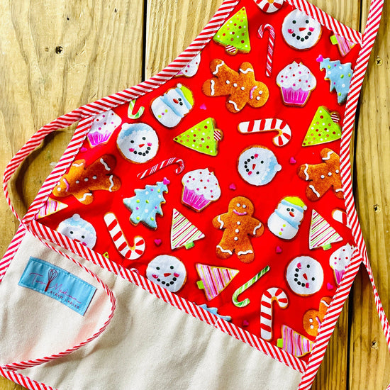 Amanda Bright Designs Children's Christmas Aprons Grinch Hello Kitty Nightmare Before Christmas Gingerbread Kitchen Baking Mommy and Me Peppermint Swirl Forest Fawn Rudolph Cupcakes