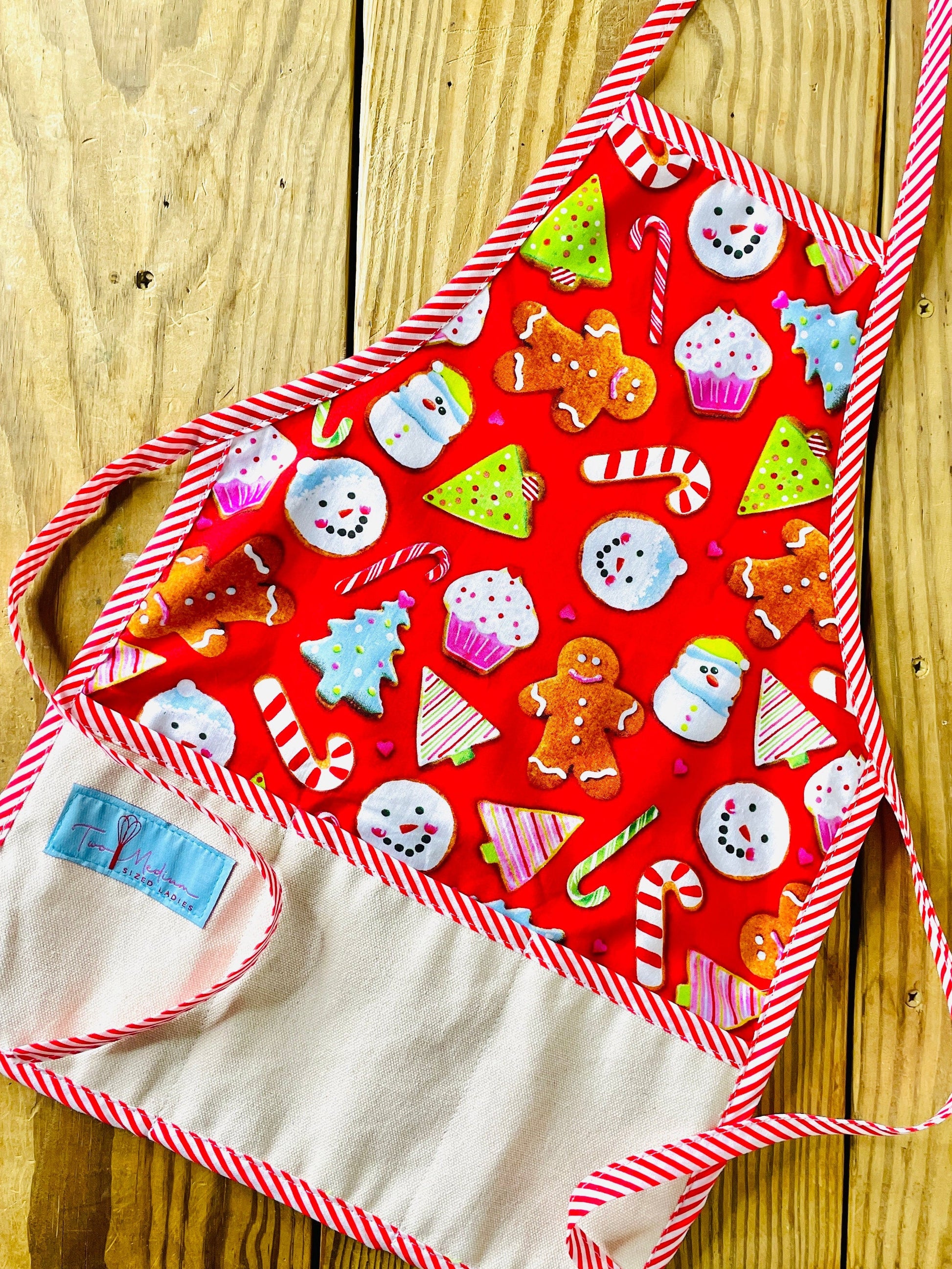 Amanda Bright Designs Children's Christmas Aprons Grinch Hello Kitty Nightmare Before Christmas Gingerbread Kitchen Baking Mommy and Me Peppermint Swirl Forest Fawn Rudolph Cupcakes
