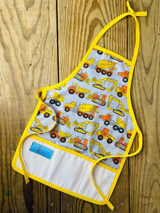 Two Medium Sized Ladies childrens big truck dump truck tractor hauler apron for baking cooking art projects